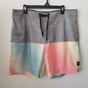 Vans Men 36 Halfsies Board Shorts Swim Trunks Gray Blue Orange Yellow Zip Pocket